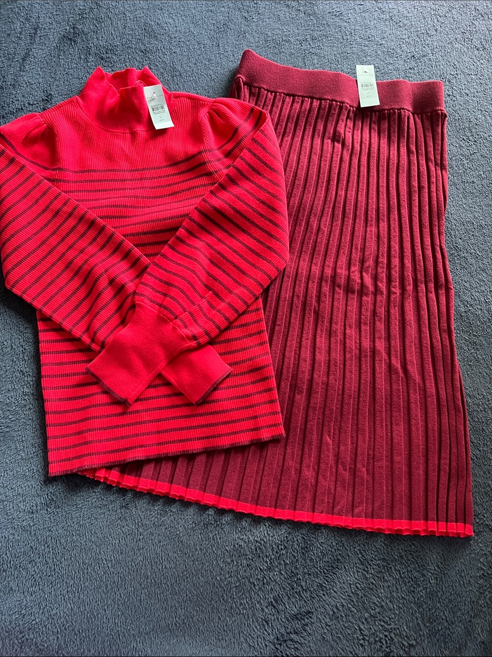 Ribbed Knit Midi Skirt and sweater in Deep Raspberry